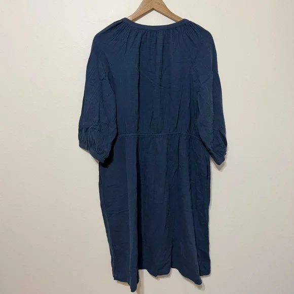Pact Organic Cotton Coastal Double Gauze Peasant French Navy Midi Dress Size XL - Picture 5 of 6